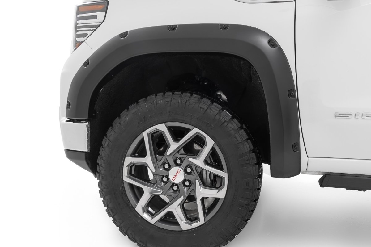 GMC Sierra 1500 Fender Flares - Rough Country - Simulated Riveted Look, GXN Deep Bronze - Flat Black - '19-'24